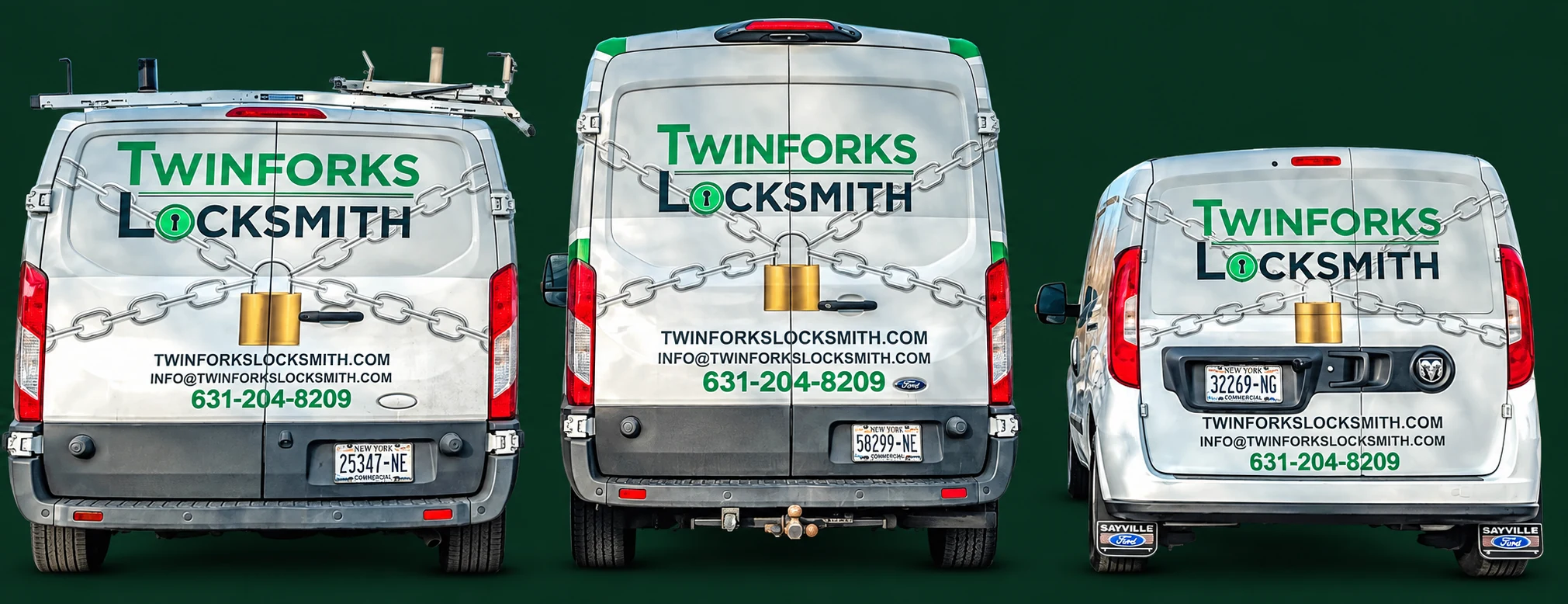 Three Twinforks Locksmith mobile service vans serving Suffolk County