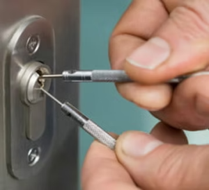 Locksmith tools at a door lock