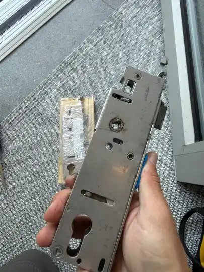 Removed HOPPE gearbox at a Bridgehampton multipoint lock repair