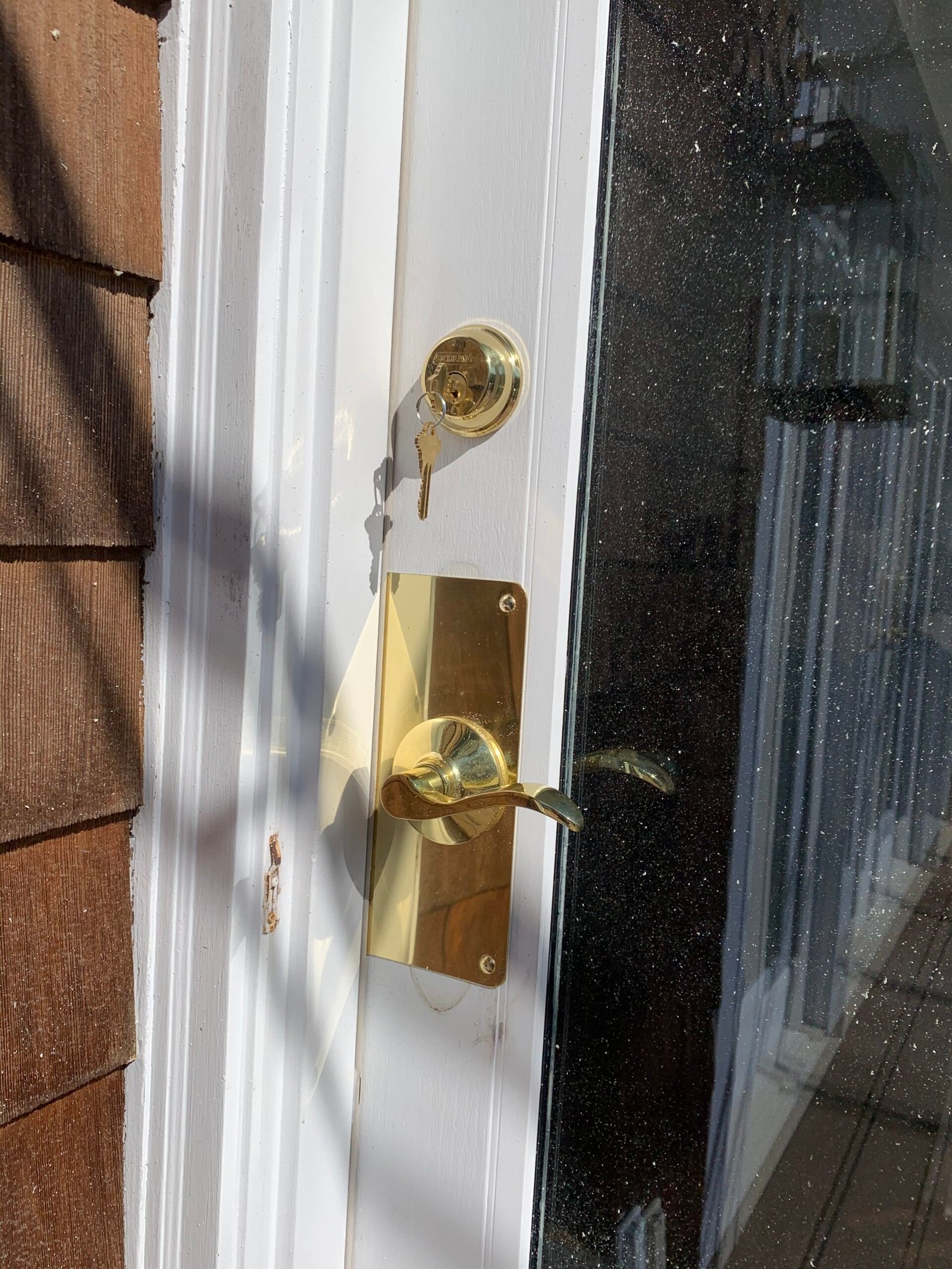 New door hardware at Stony Brook Village Center in Stony Brook